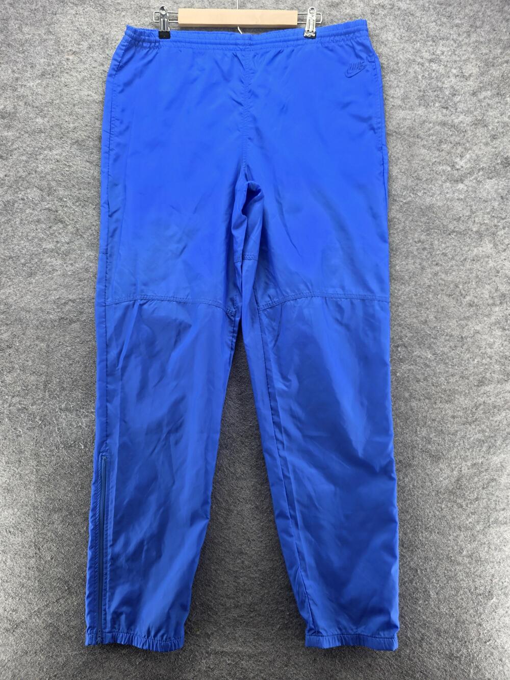 VINTAGE Nike Pants Mens Large Blue Nylon Track Warm Up Ankle Zip Swoosh 90s